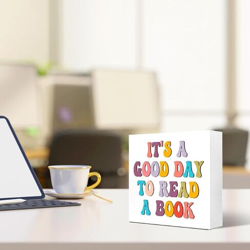 ديكور مكتب عاشق الكتب، إنه يوم جيد لقراءة كتاب كتلة خشبية لافتة مكتب ديكور للمنزل غرفة النوم مكتب ديكور غرفة القراءة، ديكور مكتب القراءة، هدية عاشق الكتاب للأطفال in Saudi Arabia