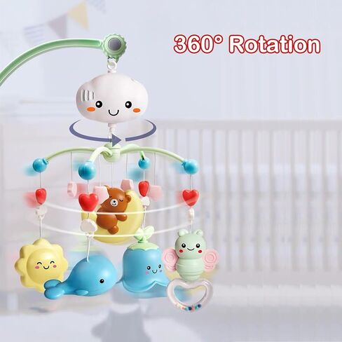 Baby Crib Mobile Toy with Music and Lights, Hanging Rotating Animal Rattles, Toy Gifts for Baby Newborn in Kuwait