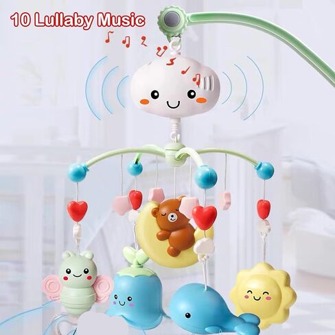 Baby Crib Mobile Toy with Music and Lights, Hanging Rotating Animal Rattles, Toy Gifts for Baby Newborn in Kuwait