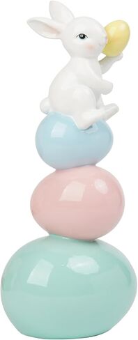 زينة عيد الفصح - تماثيل أرنب الربيع - تماثيل أرنب - قطعة مركزية للطاولة - أرنب لطيف مع شكل ذيل LED منحوتات أرنب بيضاء لديكور المزرعة المنزلية 5 × 6.75 × 10.25 بوصة استوديو نيومان هاوس in Kuwait