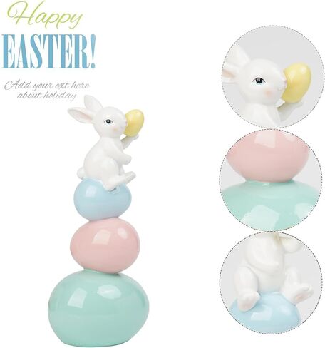 زينة عيد الفصح - تماثيل أرنب الربيع - تماثيل أرنب - قطعة مركزية للطاولة - أرنب لطيف مع شكل ذيل LED منحوتات أرنب بيضاء لديكور المزرعة المنزلية 5 × 6.75 × 10.25 بوصة استوديو نيومان هاوس in Kuwait