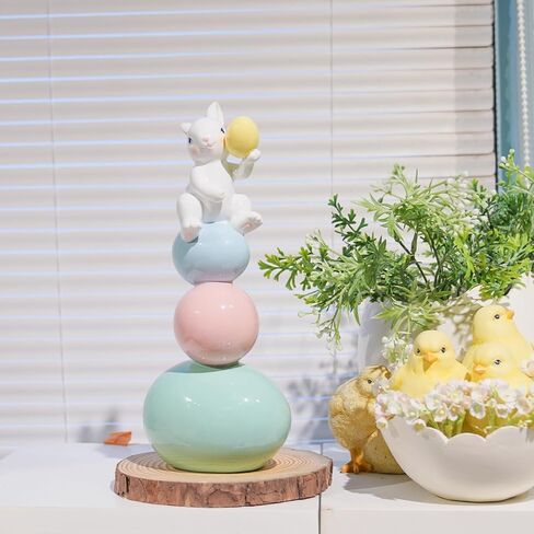 زينة عيد الفصح - تماثيل أرنب الربيع - تماثيل أرنب - قطعة مركزية للطاولة - أرنب لطيف مع شكل ذيل LED منحوتات أرنب بيضاء لديكور المزرعة المنزلية 5 × 6.75 × 10.25 بوصة استوديو نيومان هاوس in Kuwait
