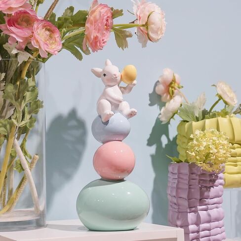 زينة عيد الفصح - تماثيل أرنب الربيع - تماثيل أرنب - قطعة مركزية للطاولة - أرنب لطيف مع شكل ذيل LED منحوتات أرنب بيضاء لديكور المزرعة المنزلية 5 × 6.75 × 10.25 بوصة استوديو نيومان هاوس in Kuwait