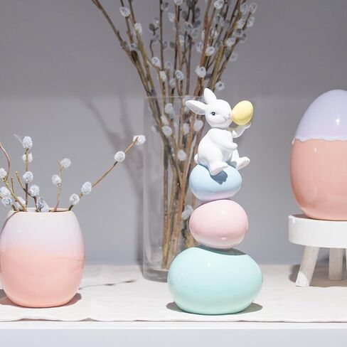 زينة عيد الفصح - تماثيل أرنب الربيع - تماثيل أرنب - قطعة مركزية للطاولة - أرنب لطيف مع شكل ذيل LED منحوتات أرنب بيضاء لديكور المزرعة المنزلية 5 × 6.75 × 10.25 بوصة استوديو نيومان هاوس in Kuwait