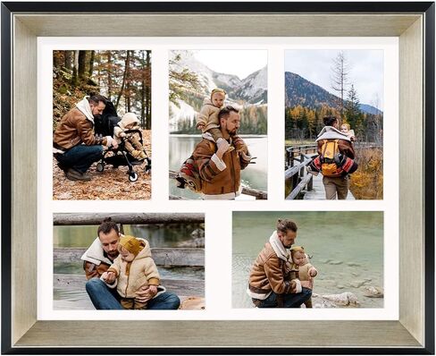 Space Art Deco, 11x14 Collage Picture Frame with 5 Opening Mat for 4x6 Photos Displays or 11x14 Poster Frame Without Mat, Shatter Resistant Glass Wall Mounting(Silver/Black, 1-Pack) in Saudi Arabia