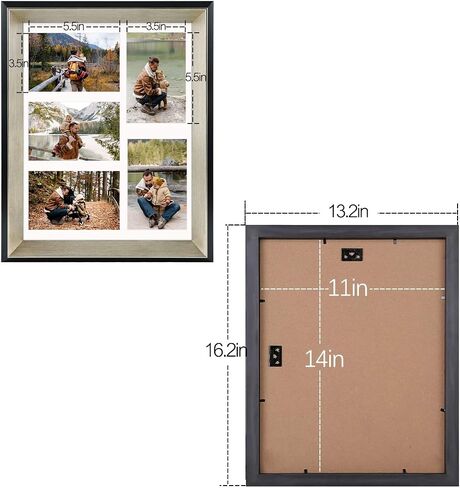 Space Art Deco, 11x14 Collage Picture Frame with 5 Opening Mat for 4x6 Photos Displays or 11x14 Poster Frame Without Mat, Shatter Resistant Glass Wall Mounting(Silver/Black, 1-Pack) in Saudi Arabia