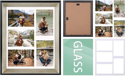 Space Art Deco, 11x14 Collage Picture Frame with 5 Opening Mat for 4x6 Photos Displays or 11x14 Poster Frame Without Mat, Shatter Resistant Glass Wall Mounting(Silver/Black, 1-Pack) in Saudi Arabia