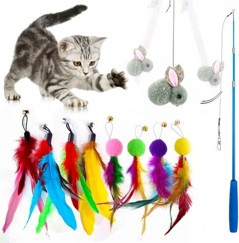 7 قطع عصا قابلة للسحب ولعبة رأس بديلة، ألعاب قطط تفاعلية معلقة للقطط في الأماكن المغلقة والقطط الصغيرة تلعب المطاردة والتمرين العقلي الممتع للقطط الصغيرة in Kuwait