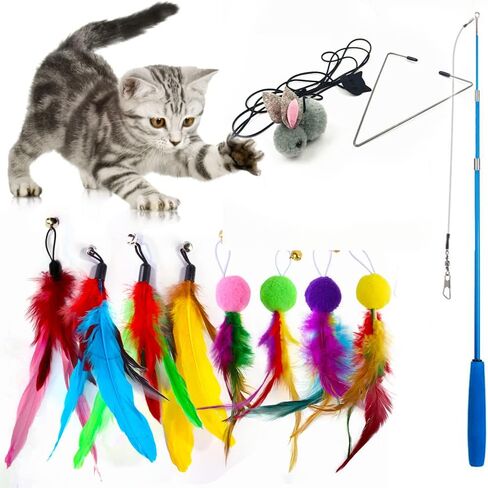 7 قطع عصا قابلة للسحب ولعبة رأس بديلة، ألعاب قطط تفاعلية معلقة للقطط في الأماكن المغلقة والقطط الصغيرة تلعب المطاردة والتمرين العقلي الممتع للقطط الصغيرة in Kuwait