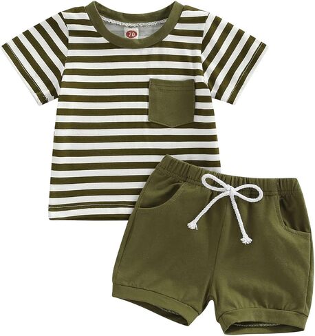 Toddler Baby Boys Clothes Summer Outfit Striped Print Sleeveless Vest Tops Drawstring Shorts Set in Saudi Arabia