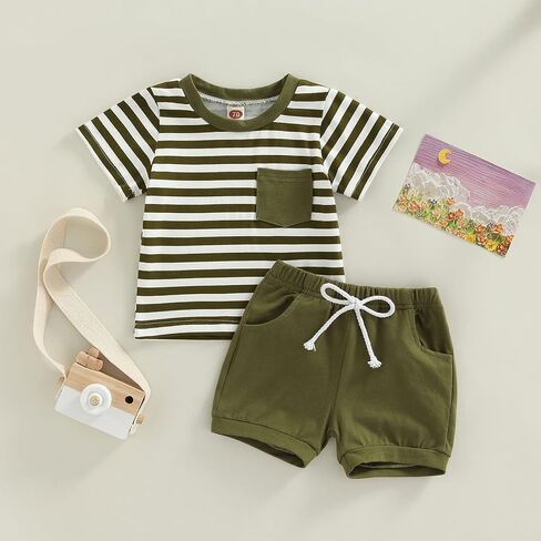 Toddler Baby Boys Clothes Summer Outfit Striped Print Sleeveless Vest Tops Drawstring Shorts Set in Saudi Arabia