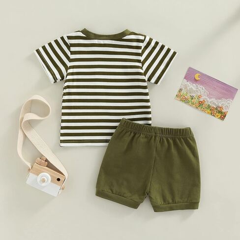 Toddler Baby Boys Clothes Summer Outfit Striped Print Sleeveless Vest Tops Drawstring Shorts Set in Saudi Arabia