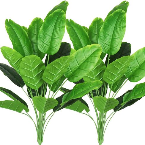 نباتات صناعية بطول 81.28 سم أوراق شجرة الموز المزيفة مع سيقان طائر الجنة الصناعي وشجرة النخيل المقلدة وأوراق السعفة الخضراء الاستوائية وزهور الغابة والشاطئ وحفلات المنزل والحديقة in Kuwait