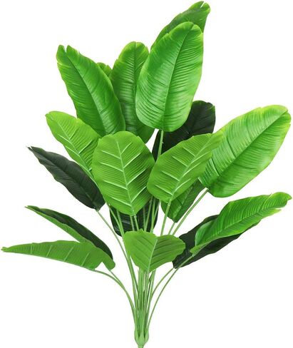 نباتات صناعية بطول 81.28 سم أوراق شجرة الموز المزيفة مع سيقان طائر الجنة الصناعي وشجرة النخيل المقلدة وأوراق السعفة الخضراء الاستوائية وزهور الغابة والشاطئ وحفلات المنزل والحديقة in Kuwait