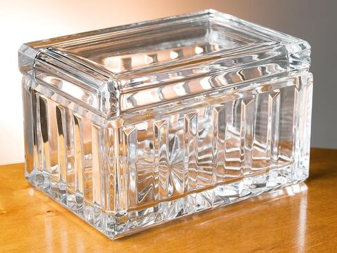 Barski Crystal Box- for Jewelry - Candy - Nuts - Trinkets - Glass Box - Vertical Lines Design - 5" Long - Made in Europe in Saudi Arabia
