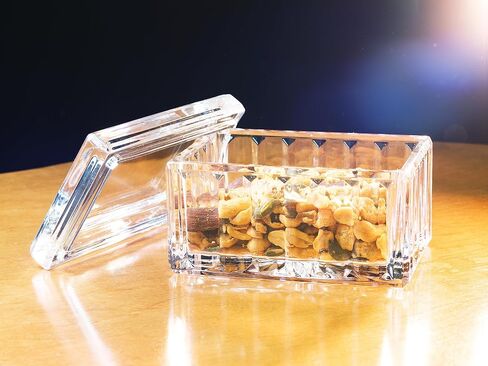 Barski Crystal Box- for Jewelry - Candy - Nuts - Trinkets - Glass Box - Vertical Lines Design - 5" Long - Made in Europe in Saudi Arabia