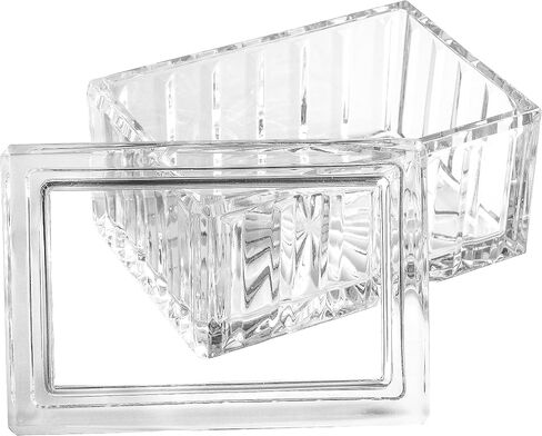 Barski Crystal Box- for Jewelry - Candy - Nuts - Trinkets - Glass Box - Vertical Lines Design - 5" Long - Made in Europe in Saudi Arabia