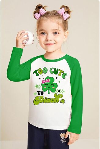 Toddler Girls St. Patrick's Day T-Shirt Raglan Long Sleeve Tees Irish Shamrock Lucky Unicorn Kids Girls Top 2-7 Years in Saudi Arabia