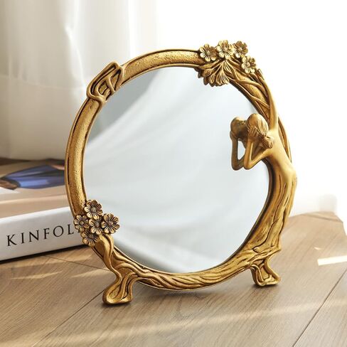 Gold Decorative Wall Mirror Tabletop Makeup Mirror- Art Wall Mirror for Living Room Entryway Hotel in Kuwait