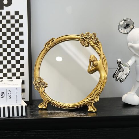 Gold Decorative Wall Mirror Tabletop Makeup Mirror- Art Wall Mirror for Living Room Entryway Hotel in Kuwait