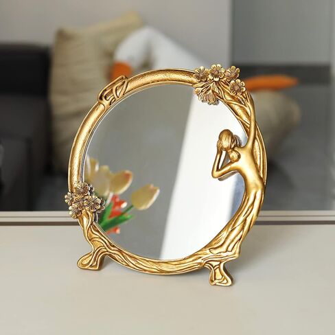 Gold Decorative Wall Mirror Tabletop Makeup Mirror- Art Wall Mirror for Living Room Entryway Hotel in Kuwait