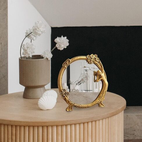 Gold Decorative Wall Mirror Tabletop Makeup Mirror- Art Wall Mirror for Living Room Entryway Hotel in Kuwait