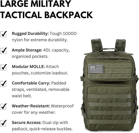 Ciana حقيبة ظهر تكتيكية عسكرية كبيرة حقيبة ظهر للرجال سعة كبيرة حقائب ظهر للجيش في الهواء الطلق حزمة الذهاب للصيد (أخضر جيشي) in Kuwait