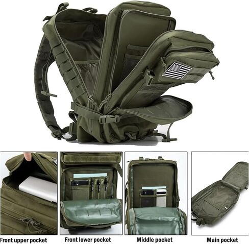 Ciana حقيبة ظهر تكتيكية عسكرية كبيرة حقيبة ظهر للرجال سعة كبيرة حقائب ظهر للجيش في الهواء الطلق حزمة الذهاب للصيد (أخضر جيشي) in Kuwait