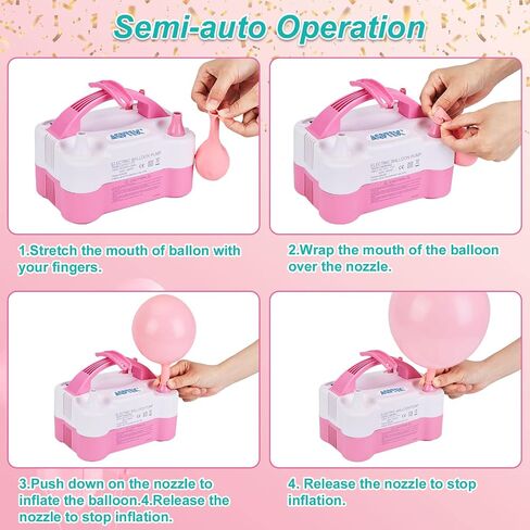 AGPtEK Electric Air Balloon Pump with Built-in Tying Tool, 110V 600W Pink and White Portable Dual Nozzle Inflator/Blower for Party Decoration-with Tying Tool on Handle in Saudi Arabia