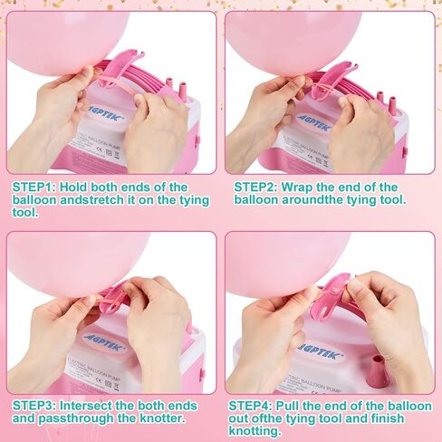 AGPtEK Electric Air Balloon Pump with Built-in Tying Tool, 110V 600W Pink and White Portable Dual Nozzle Inflator/Blower for Party Decoration-with Tying Tool on Handle in Saudi Arabia