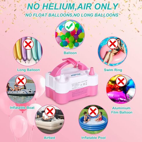 AGPtEK Electric Air Balloon Pump with Built-in Tying Tool, 110V 600W Pink and White Portable Dual Nozzle Inflator/Blower for Party Decoration-with Tying Tool on Handle in Saudi Arabia