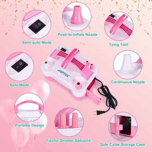 AGPtEK Electric Air Balloon Pump with Built-in Tying Tool, 110V 600W Pink and White Portable Dual Nozzle Inflator/Blower for Party Decoration-with Tying Tool on Handle in Saudi Arabia