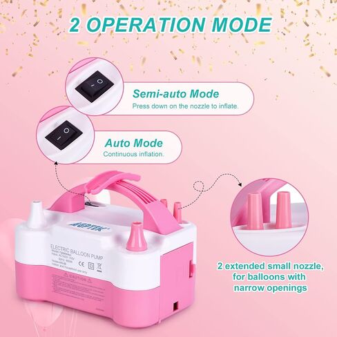 AGPtEK Electric Air Balloon Pump with Built-in Tying Tool, 110V 600W Pink and White Portable Dual Nozzle Inflator/Blower for Party Decoration-with Tying Tool on Handle in Saudi Arabia
