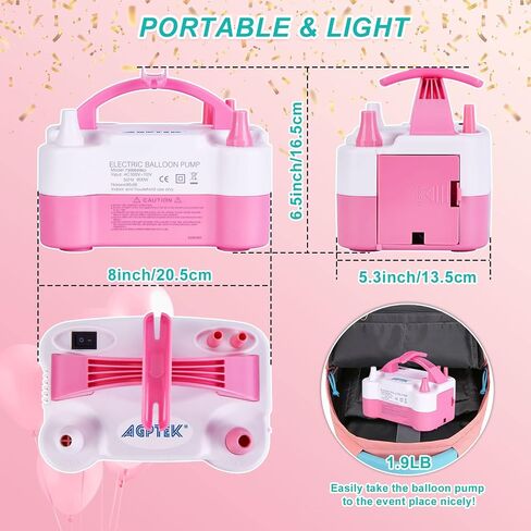AGPtEK Electric Air Balloon Pump with Built-in Tying Tool, 110V 600W Pink and White Portable Dual Nozzle Inflator/Blower for Party Decoration-with Tying Tool on Handle in Saudi Arabia
