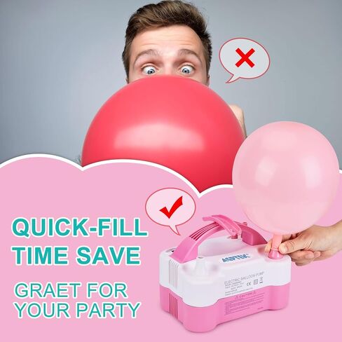 AGPtEK Electric Air Balloon Pump with Built-in Tying Tool, 110V 600W Pink and White Portable Dual Nozzle Inflator/Blower for Party Decoration-with Tying Tool on Handle in Saudi Arabia