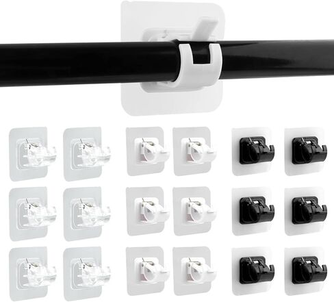 15Pcs No Drill Curtain Rod Brackets,Adhesive Curtain Rod Holder,2.36x2.36Inch Square ABS Wall Door Mounted Adjustable Strong Adhesive Curtain Rod Hook for Bathroom Kitchen Hotel in Kuwait