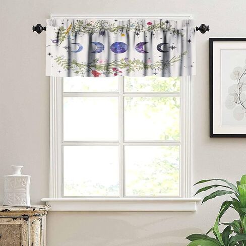 Moon Floral Valance Curtains for Kitchen Windows Wildflower Phase Garden Boho Spring Nature Bathroom Window Curtain Valance Rod Pocket for Bedroom Living Room, 54" X 18"-1 Panel in Saudi Arabia