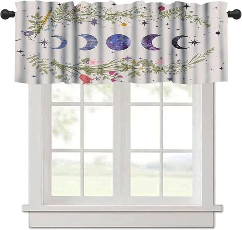 Moon Floral Valance Curtains for Kitchen Windows Wildflower Phase Garden Boho Spring Nature Bathroom Window Curtain Valance Rod Pocket for Bedroom Living Room, 54" X 18"-1 Panel in Saudi Arabia