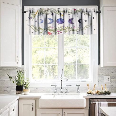 Moon Floral Valance Curtains for Kitchen Windows Wildflower Phase Garden Boho Spring Nature Bathroom Window Curtain Valance Rod Pocket for Bedroom Living Room, 54" X 18"-1 Panel in Saudi Arabia