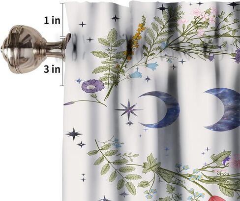 Moon Floral Valance Curtains for Kitchen Windows Wildflower Phase Garden Boho Spring Nature Bathroom Window Curtain Valance Rod Pocket for Bedroom Living Room, 54" X 18"-1 Panel in Saudi Arabia