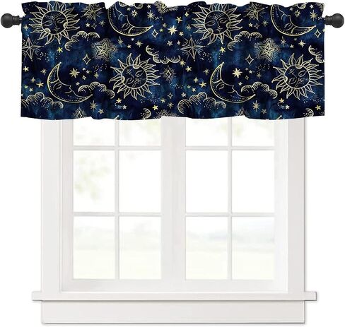 Moon Floral Valance Curtains for Kitchen Windows Wildflower Phase Garden Boho Spring Nature Bathroom Window Curtain Valance Rod Pocket for Bedroom Living Room, 54" X 18"-1 Panel in Saudi Arabia