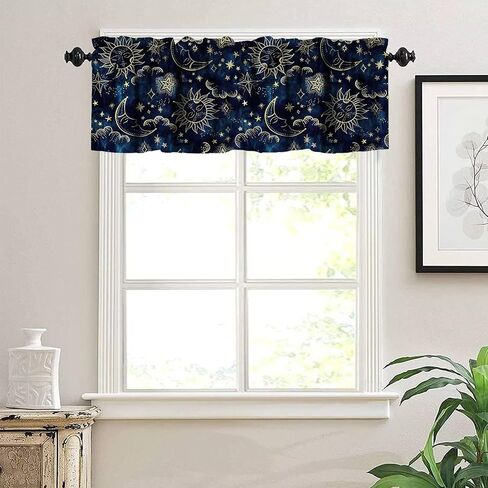 Moon Floral Valance Curtains for Kitchen Windows Wildflower Phase Garden Boho Spring Nature Bathroom Window Curtain Valance Rod Pocket for Bedroom Living Room, 54" X 18"-1 Panel in Saudi Arabia