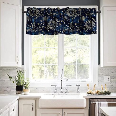 Moon Floral Valance Curtains for Kitchen Windows Wildflower Phase Garden Boho Spring Nature Bathroom Window Curtain Valance Rod Pocket for Bedroom Living Room, 54" X 18"-1 Panel in Saudi Arabia