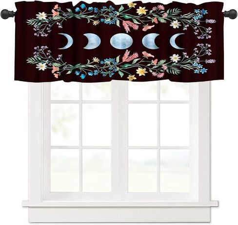 Moon Floral Valance Curtains for Kitchen Windows Wildflower Phase Garden Boho Spring Nature Bathroom Window Curtain Valance Rod Pocket for Bedroom Living Room, 54" X 18"-1 Panel in Saudi Arabia