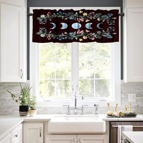 Moon Floral Valance Curtains for Kitchen Windows Wildflower Phase Garden Boho Spring Nature Bathroom Window Curtain Valance Rod Pocket for Bedroom Living Room, 54" X 18"-1 Panel in Saudi Arabia