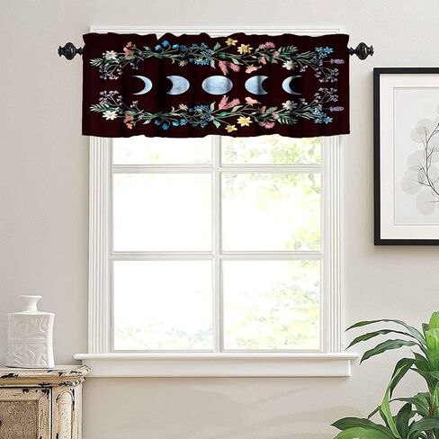 Moon Floral Valance Curtains for Kitchen Windows Wildflower Phase Garden Boho Spring Nature Bathroom Window Curtain Valance Rod Pocket for Bedroom Living Room, 54" X 18"-1 Panel in Saudi Arabia