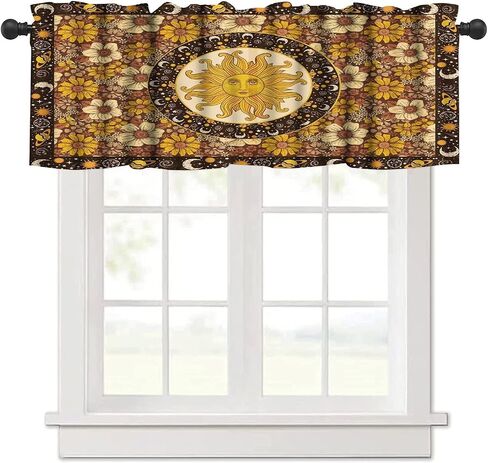 Moon Floral Valance Curtains for Kitchen Windows Wildflower Phase Garden Boho Spring Nature Bathroom Window Curtain Valance Rod Pocket for Bedroom Living Room, 54" X 18"-1 Panel in Saudi Arabia
