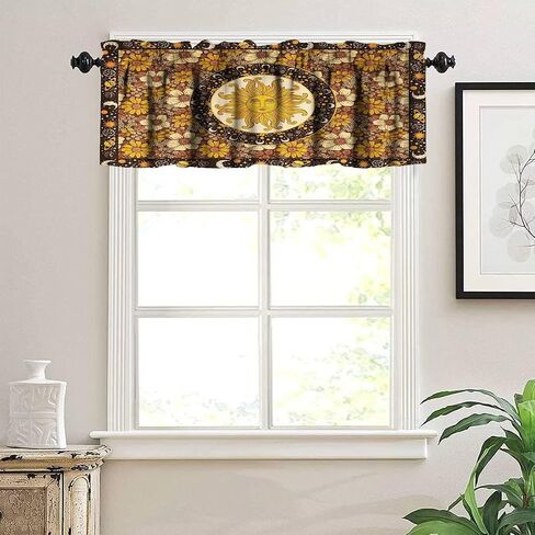 Moon Floral Valance Curtains for Kitchen Windows Wildflower Phase Garden Boho Spring Nature Bathroom Window Curtain Valance Rod Pocket for Bedroom Living Room, 54" X 18"-1 Panel in Saudi Arabia