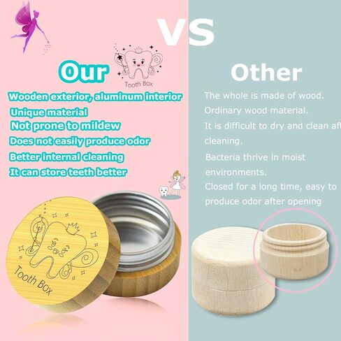 صندوق جنية الأسنان من AGTIAAI، مجموعة هدايا جنية الأسنان للأولاد والبنات، صندوق تذكار من الألومنيوم الخشبي للأسنان يخزن صناديق الأسنان للأسنان المفقودة للأطفال، بما في ذلك صندوق هدايا عملات جنية الأسنان، وحقيبة، وبطاقة in Kuwait