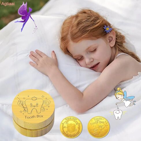 صندوق جنية الأسنان من AGTIAAI، مجموعة هدايا جنية الأسنان للأولاد والبنات، صندوق تذكار من الألومنيوم الخشبي للأسنان يخزن صناديق الأسنان للأسنان المفقودة للأطفال، بما في ذلك صندوق هدايا عملات جنية الأسنان، وحقيبة، وبطاقة in Kuwait